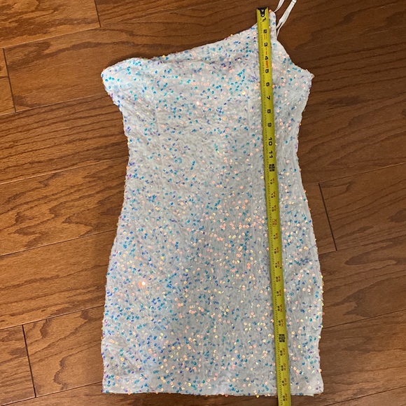 Molicuty Purple Sequins with One thin strap white dress. Size Small - Picture 10 of 11